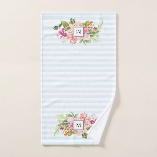  monogram bloemen Roze doekset Bad Handdoek (Handdoek)