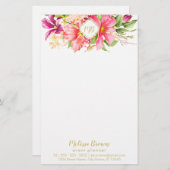  monogram bloemen Roze Paarse banketbakkerij Briefpapier (Voorkant / Achterkant)