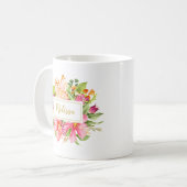 monogram bloemen Roze Paarse Mok (Voorkant links)