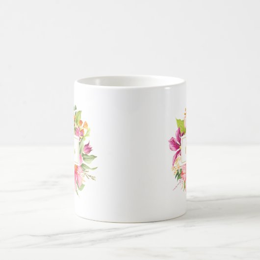 monogram bloemen Roze Paarse Mok (Center)