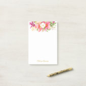 Monogram bloemen Roze Paarse Post-it Nota's Post-it® Notes (Op bureau)