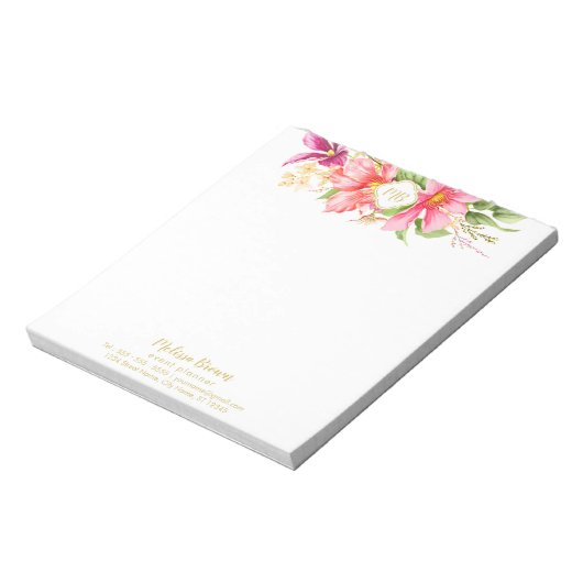  monogram bloemen Roze pasta Klein Notitieblok (Linkerzijde)