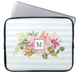 monogram bloemen Roze pasta-laptophoes Laptop Sleeve