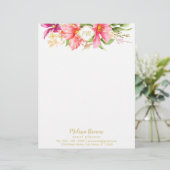 Monogram  bloemen Roze pastel Letterhead Briefhoofd Sjabloon (Staand voorkant)