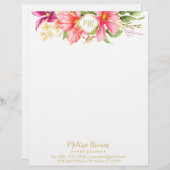 Monogram  bloemen Roze pastel Letterhead Briefhoofd Sjabloon (Voorkant / Achterkant)