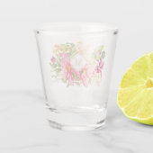 Monogram bloemen Roze Stapel Bouquet Shot Glas (Achterkant)