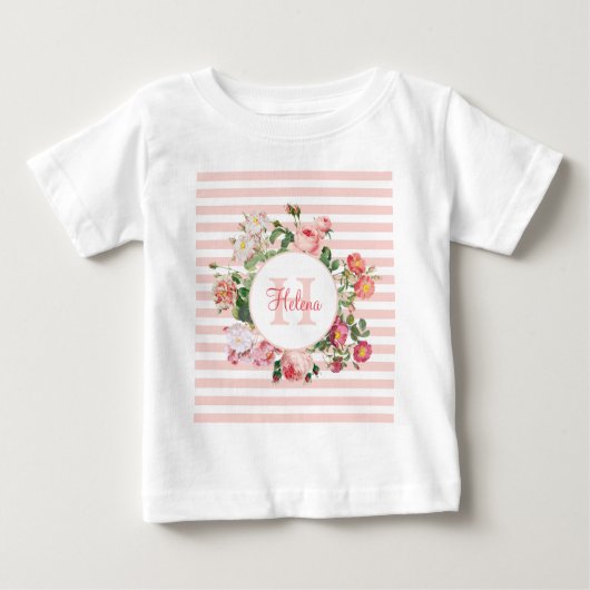 Monogram  bloemen Roze Stripes (Voorkant)