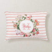 Monogram  bloemen Roze Stripes Accent Kussen (Voorkant)