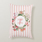 Monogram  bloemen Roze Stripes Accent Kussen (Achterkant (Verticaal))