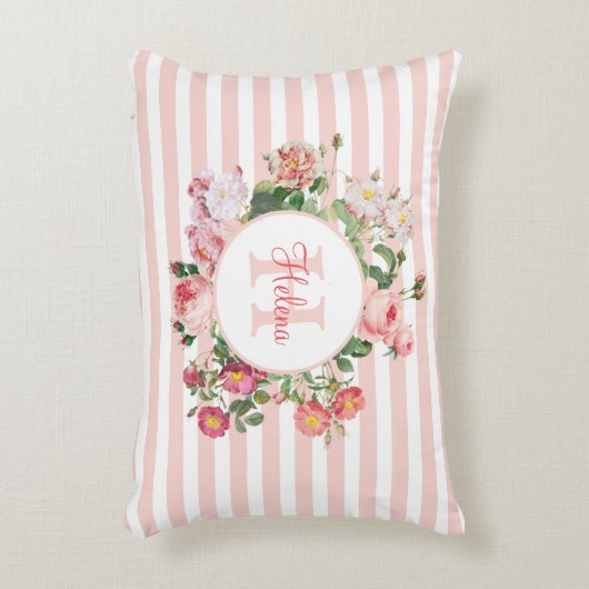 Monogram  bloemen Roze Stripes Accent Kussen (Voorkant(Verticaal))