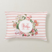 Monogram  bloemen Roze Stripes Accent Kussen (Achterkant)
