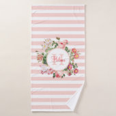 Monogram  bloemen Roze Stripes Badhanddoek (Badhanddoek)