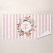 Monogram  bloemen Roze Stripes Badhanddoek (Badhanddoek)