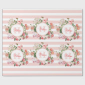 Monogram  bloemen Roze Stripes Cadeaupapier (Vlak)