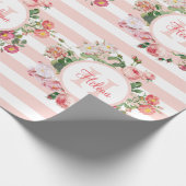 Monogram  bloemen Roze Stripes Cadeaupapier (Hoek)