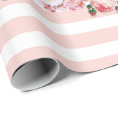 Monogram  bloemen Roze Stripes Cadeaupapier (Rol Hoek)