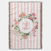 Monogram  bloemen Roze Stripes Deken (Voorkant Verticaal)