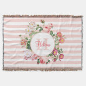 Monogram bloemen Roze Stripes Deken (Voorkant)