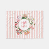 Monogram  bloemen Roze Stripes Fleece Deken (Voorkant (Horizontaal))