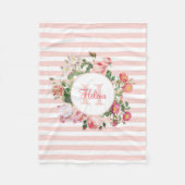Monogram  bloemen Roze Stripes Fleece Deken (Voorkant)