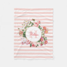 Monogram  bloemen Roze Stripes