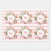 Monogram bloemen Roze Stripes Inpakpapier Vel (Voorkant)