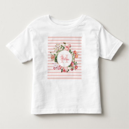 Monogram  bloemen Roze Stripes Kinder Shirts (Voorkant)