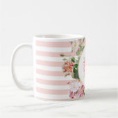 Monogram  bloemen Roze Stripes Koffiemok (Links)