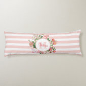 Monogram  bloemen Roze Stripes Lichaamskussen (Achterkant)