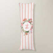 Monogram  bloemen Roze Stripes Lichaamskussen (Voorkant Verticaal)