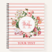 Monogram bloemen Roze Stripes Notitieboek (Voorkant)