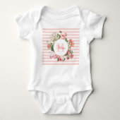 Monogram  bloemen Roze Stripes Romper (Voorkant)
