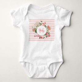 Monogram  bloemen Roze Stripes Romper