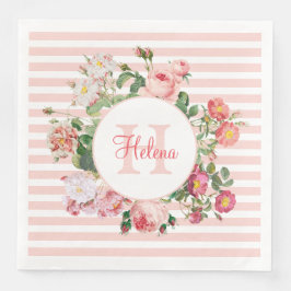 Monogram  bloemen Roze Stripes Servet
