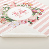 Monogram  bloemen Roze Stripes Sherpa Deken (3/4)