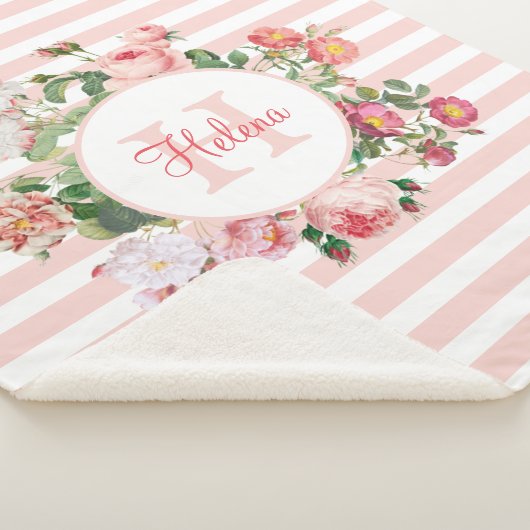 Monogram  bloemen Roze Stripes Sherpa Deken (3/4)