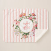 Monogram  bloemen Roze Stripes Sherpa Deken (Voorkant (horizontaal))