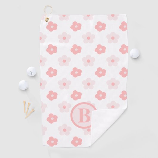Monogram Bloemen Roze Wit Gepersonaliseerd Golfhanddoek (Insitu)