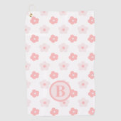 Monogram Bloemen Roze Wit Gepersonaliseerd Golfhanddoek (Voorkant)