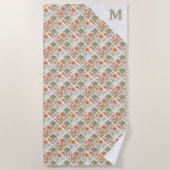 Monogram Bloemen Tegel Patroon Boho Hippie Stijlvo Strandlaken (Voorkant)