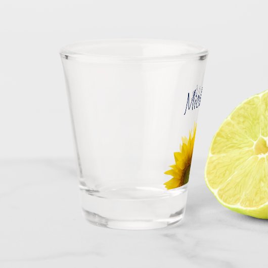 Monogram bloemen van geel shot glas (Links)