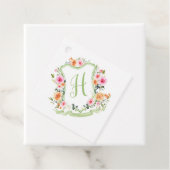 Monogram Bloemen Waterverf Crest, groen & roze Bedankjes Labels (In situ)