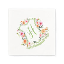 Monogram Bloemen Waterverf Crest, groen & roze