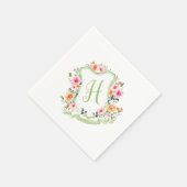 Monogram Bloemen Waterverf Crest, groen & roze Servet (Hoek)