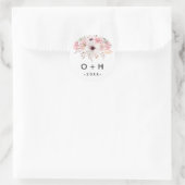 Monogram Bloemen Wit Huwelijksgunst Ronde Sticker (Tas)