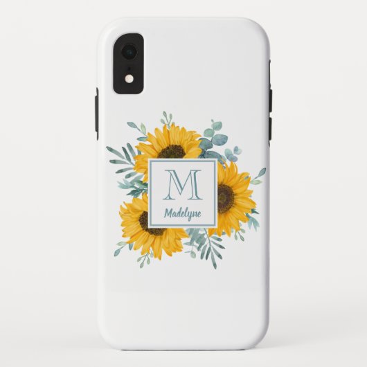 Monogram Bloemen Zonnebloem gepersonaliseerd Case-Mate iPhone Case (Achterkant)