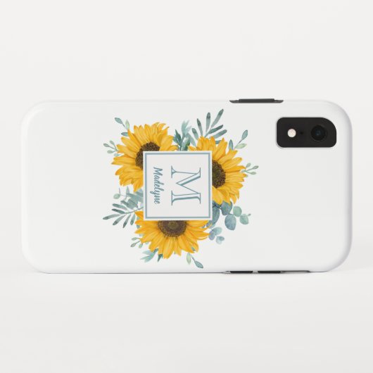 Monogram Bloemen Zonnebloem gepersonaliseerd Case-Mate iPhone Case (Achterkant (horizontaal))
