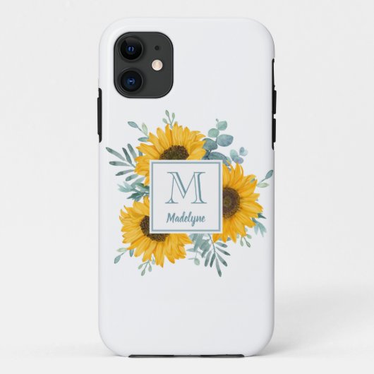 Monogram Bloemen Zonnebloem gepersonaliseerd Case-Mate iPhone Case (Achterkant)