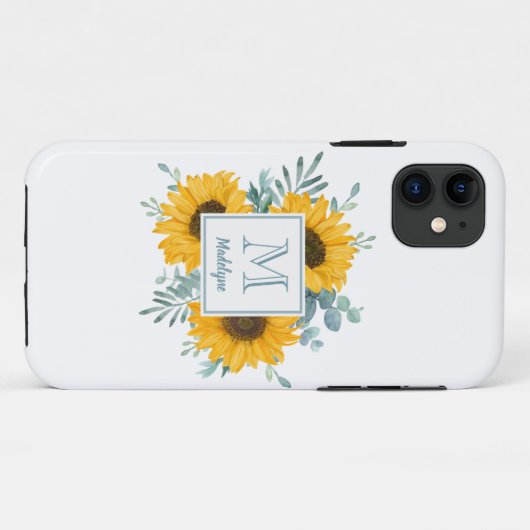 Monogram Bloemen Zonnebloem gepersonaliseerd Case-Mate iPhone Case (Achterkant (horizontaal))
