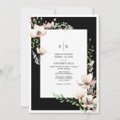 Monogram Bloemen Zwart & Wit Botanische Huwelijk Kaart (Voorkant)